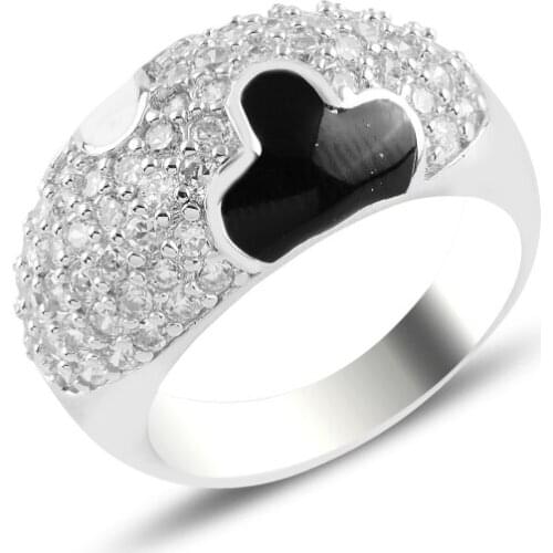 Silver 925 Sterling Enamel & Zircon Crystal Ring