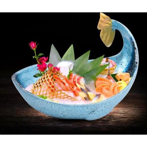 Resin Dolphin Tatoo Disk Platter Seafood Ice Plate Japanese Tableware Sashimi Fruit Plate Salmon lobster fish Creative tray