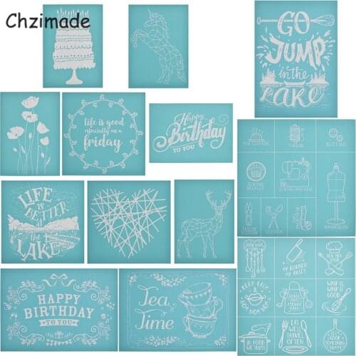 Chzimade 13Pcs/lot Deer Flower Self-Adhesive Silk Screen Printing Stencils For Painting Fabric Diy Handmade Crafts