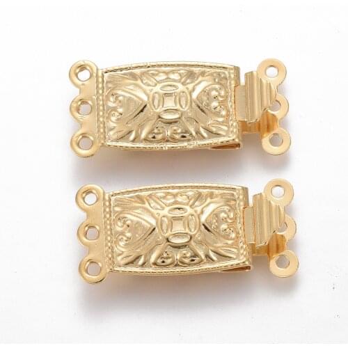 10 Sets 304 Stainless Steel Box Clasps Gold Plated Vintage 3-Strands Buckle Clasp For DIY Jewelry Making Accessories Component