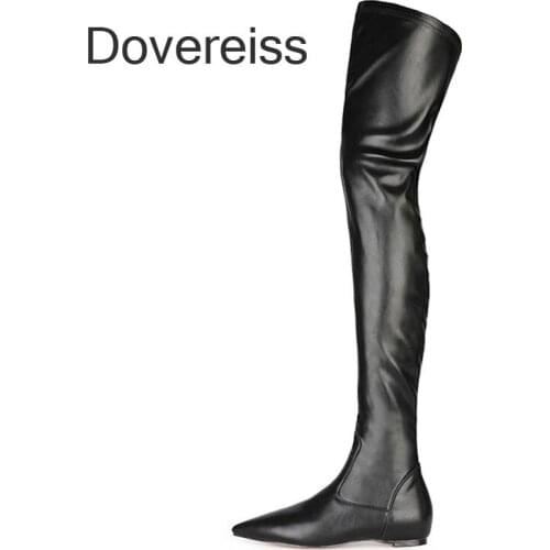 Winter Woman New Fashion Sexy Consice Shoes Pure Color Pointed Toe Flats Zipper Over The Knee Boots Big Size 44 45