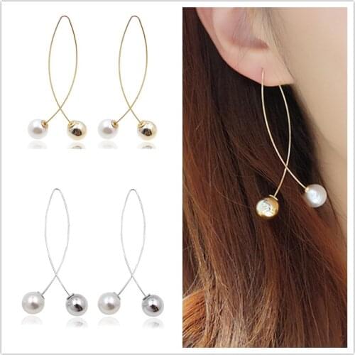 New Cross Imitation Pearl Earrings Long Simple Fashion Earrings Women Wedding Jewelry Boucles D'oreilles Pour Les Femmes