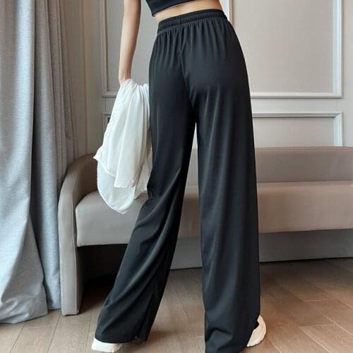 2021 Summer Loose Long Straight Trousers Elastic High Waist Pants Femme Drawstring Fashion Ice Silk Wide Leg Pants Women