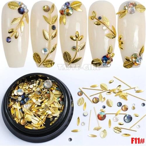 1 Pot Mix Shape Metal Leaf Caviar Beads Ball Bar Star Moon Acrylic Diamond Nail Art Rhinestones Gems Decorations Manicure DIY F