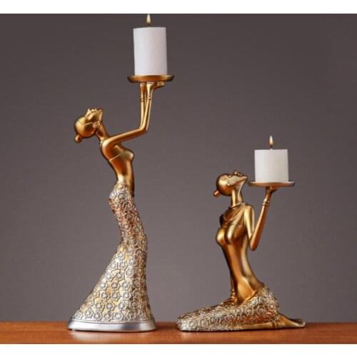 1Pair Vintage Abstract Lady Candle Holder Statue Sculpture Candlestick Party Weeding Decoration Accessories Home Decor