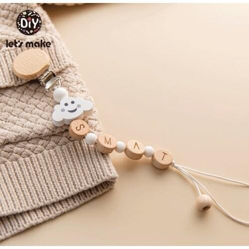 Lets Make Baby Pacifier 1PC Pacifier Chain Wooden Cloud Beads Beech Wooden Clip Geometric Baby Wood Teether Tiny Rod Dummy Clip