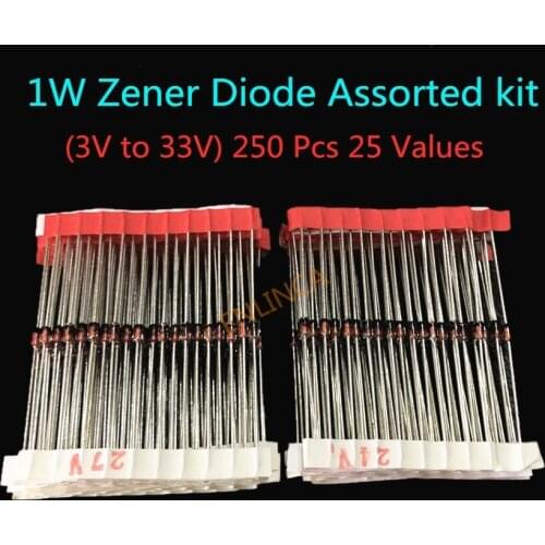 1W (3V to 33V) 250 Pcs 25 Values 1W Zener Diode Assorted kit Assortment Set New
