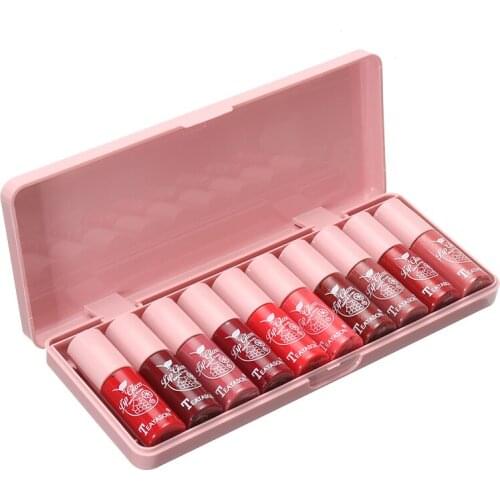 10 Pcs/Set Shimmering Glitter Lip Gloss Shimmer Lip Glaze Lasting Moisturizer Lip Balm Sexy Red Lip Lipstick Fashion Makeup