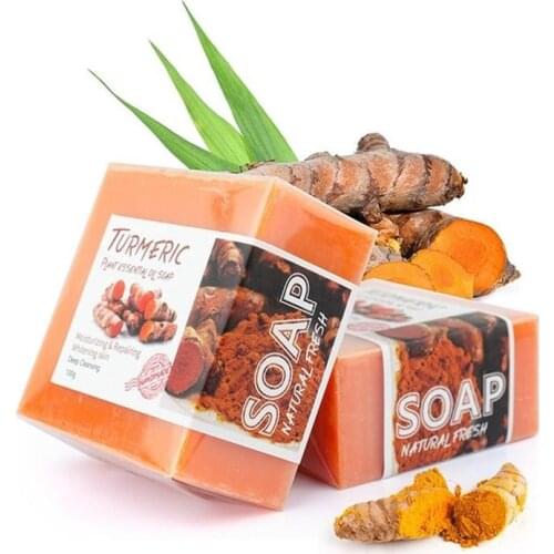 100g Turmeric Essential Oil Ginger Handmade Soap Plant Extract Oil Control Moisturizing Face Cleansing Whitening Soap Skin Care