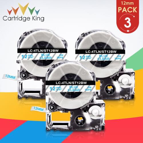 12mm Blue on Clear Compatible for Epson KingJim Label Printers LC-4TLW ST12BW Waterproof Label Tapes Ribbon for Epson LW-300 400
