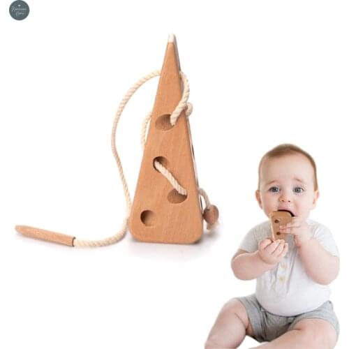 2 Pc/Set Wooden Toy Cheese Shape Monterssori Threading Board Button Beaded Blocks Fingers Flexible Training Block Game Gift