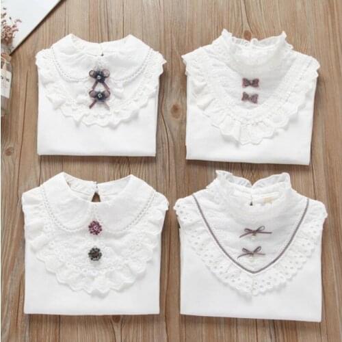 2020 Autumn Winter School Girls White Blouse Long Sleeve Lace Shirts Kids Cotton Shirt Baby Toddler Girl Tops Children Clothes