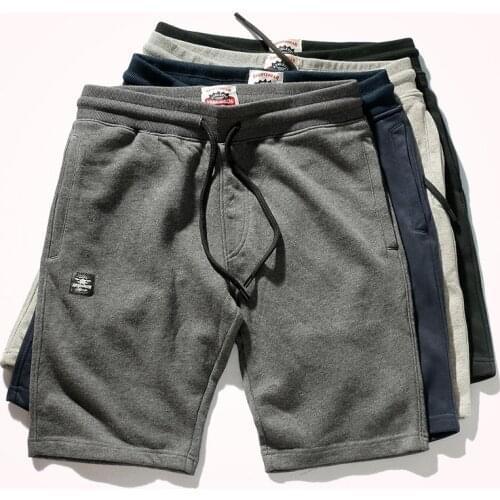 2021 Summer New Terry Sports Shorts Mens Fashion Pure Cotton Elastic Waist Washed Old Drawstring Casual Knee Length Sweatpants