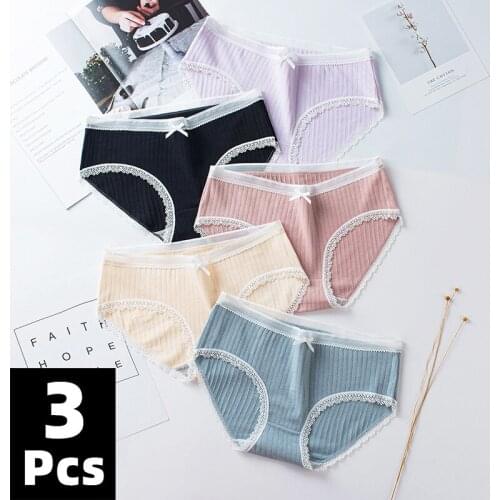 3Pcs/Packs Sexy Panties Womens Cotton Breathable Bow Briefs Solid Soft Seamless Underwear Female Sexy Intimate Big Size Briefs