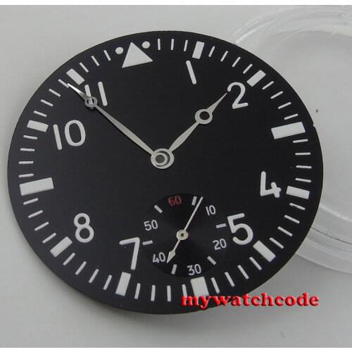 38.9mm black dial luminous dial fit ETA 6498 mens watch D62 (Dial+hands)