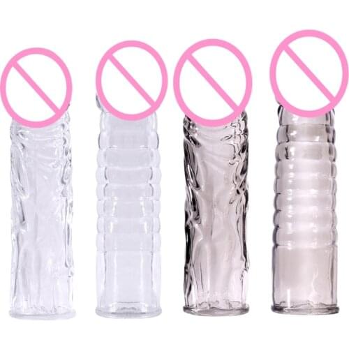 4 Pcs/Set Reusable Condom Male Silicone Penis Cover Dildo Sleeve Extender Enhancer Adults Couples Bondage Toys