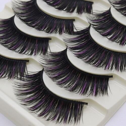 5 pairs of bushy clip blue long stage nightclub exaggerated colored fiber hard stem false eyelashes
