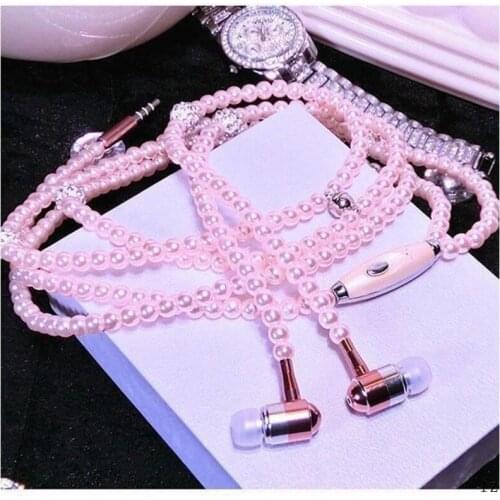 50 Pcs Pearl Necklace Earphones Jewelry Headset with Mic Earpiece for iPhone Jewelry Beads Earphones for Samsung