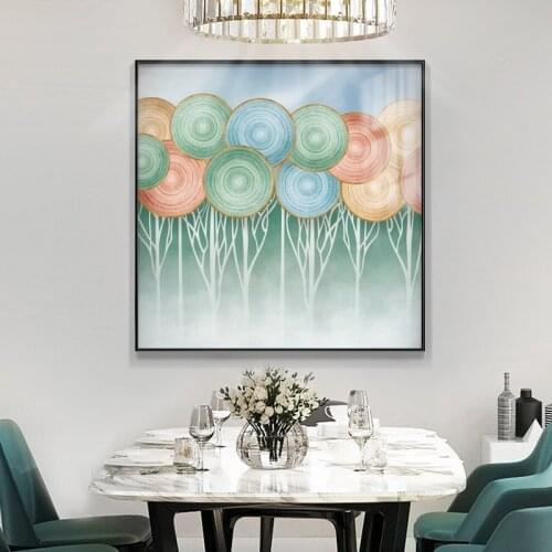 Abstract Landscape Tree Ring Deer Geometry Square Marble Texture Canvas Painting Poster Wall Picture Living Room Home Decorative