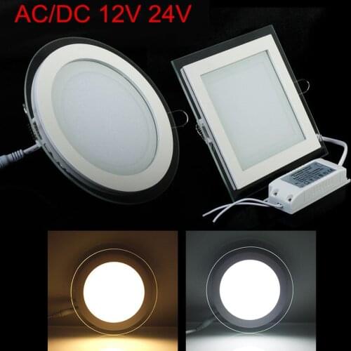 AC/DC12V 24V 6W 9W 12W 18W 24W Round/Square Glass LED Downlight Recessed LED Panel Light Spot indoor Down Light + Driver