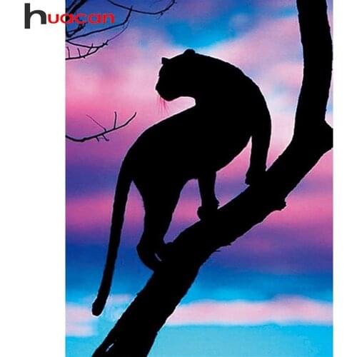 Huacan Diamond Art Painting Leopard Home Decor Embroidery Fantasy Animal Mosaic Cross Stitch Wall Stickers