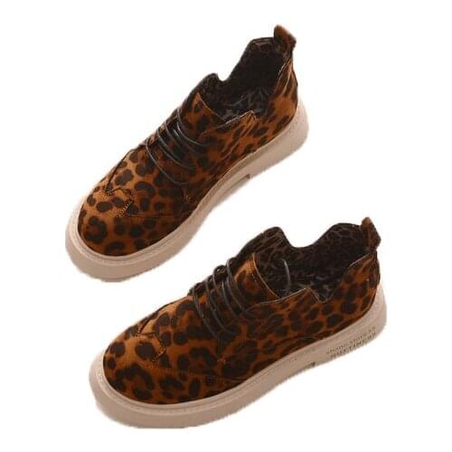 Martin Boots Single Boots Spring And Autumn Flat With Flat Short Tube And Ankle Boots Platform Leopard Female Shoes