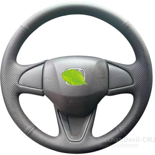 For Honda Fit City Gienia hand-stitch steering wheel cover leather suede carbon fiber Alcantara grip cover 2018-2020 auto parts