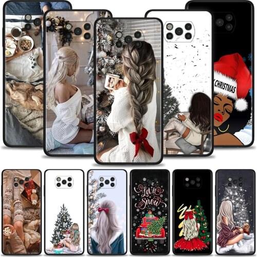 Phone Case For Xiaomi Mi Poco X3 Pro F3 X3 GT M3 X3 NFC F1 M3 Pro 5G F3 GT Black Soft Cover Coque Fashion Girl Merry Christmas