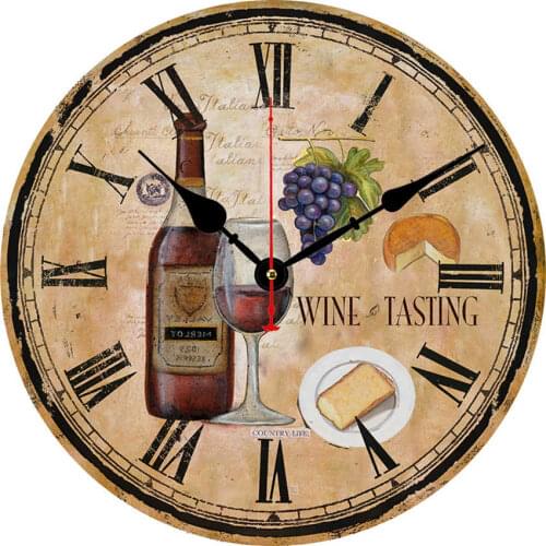 Modern Wooden Round Clock,wine Tasting Served with Grapes French Gourmet Tasting Desk Clock Round Unique Decorative for Home