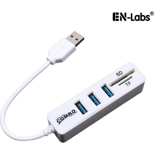 EN-Labs 3 Ports USB 2.0 Hub Combo SD/TF Card Reader Portable High Speed USB 2 Splitter w/ All In One SD/TF Reader For Computer