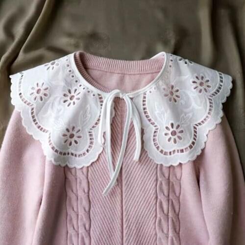 French Style Fake Collar Hollow Out Floral Embroiodery Lapel Necklace Shawl Cape F3MD