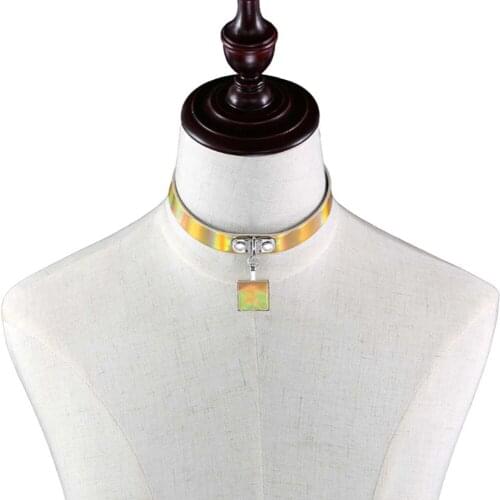 Gothic simple square pendant necklace laser PU leather luminous collar collarbone chain neck band accessories