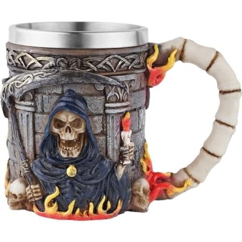 Personality Skull Head Mug Household Coffee Stainless Steel Wine Glass Resin Gift Skull Head Wine Glass Home Decoration Mug