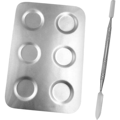 Makeup Tools Mixing Palette Spatula Square 6-well Cosmetic Blending Plate Stainless Steel