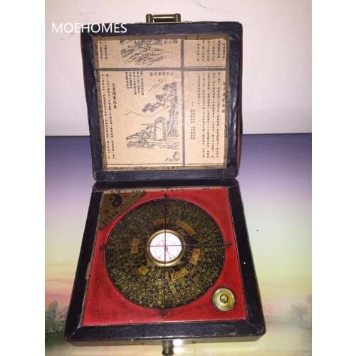 Chinese antique Feng Shui Compass metal handicraft Home decorations Wood carving handicraft Compass