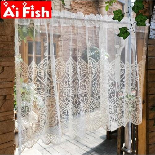 European embroidered Short Panels Kithchen Cafe Beige Voile Door Window Treatment Romantic Wedding Curtain Draperies Decor wp022