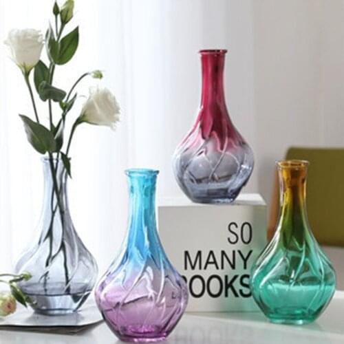 Creative Nordic Glass Vase Small Mouth Flower Arrangement Color Gradient Transparent Hydroponic Desktop Small Vase