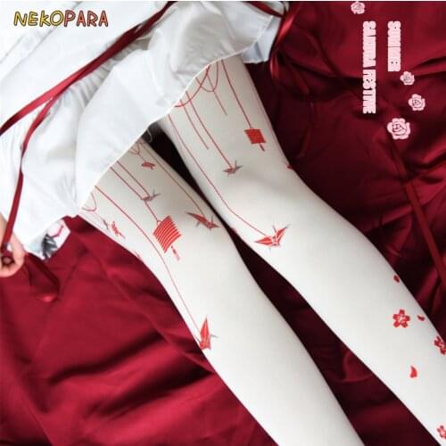 Summer Sakura Festive Theme Womens Velet Tights Cute Lolita Pantyhose Color Milk White & Black