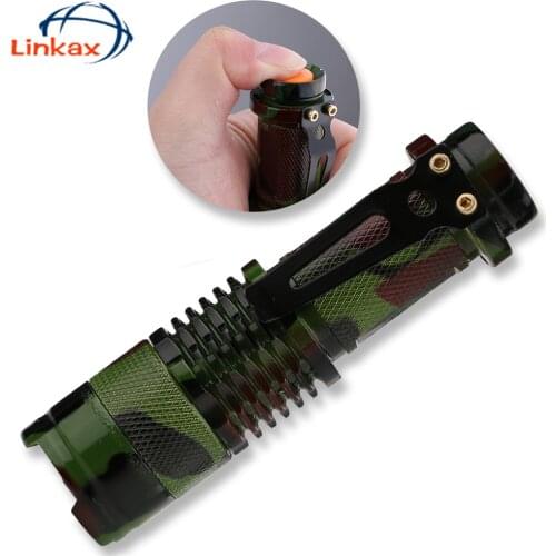 Linkax Camouflage Mini LED Flashlight Tactical Torch with Portable Clip Design Use AA Battery Clip Flashlight Light