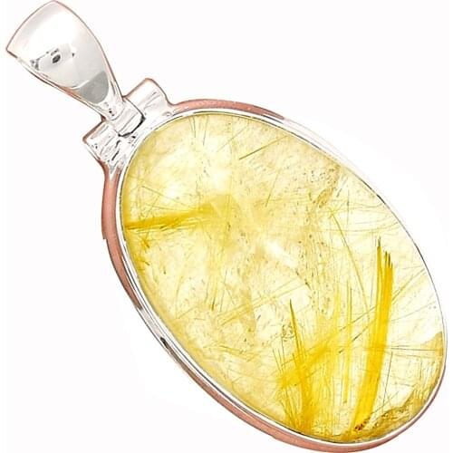 Lovegem Genuine Golden Rutile Pendant 925 Sterling Silver, 42 mm, AP3199
