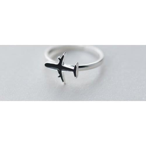 Ramos 100% real prata esterlina jóias moda grande preto avião anéis para mulher bijoux instrução antigo anel anillos