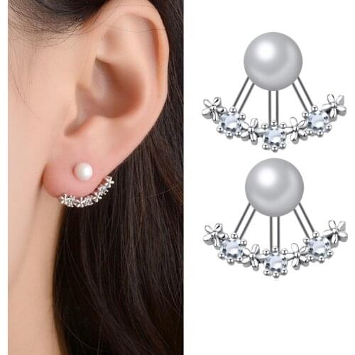 Fashion Cute Back Stud Earrings Pearls Crystal Zircon Flower Charm Piercing Earring For Women Trendy Wedding Jewelry Best Gifts
