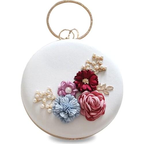 Fashion Flower Women Evening Bags New Diamonds Circular Shaped Clutches Small Rhinestones Shoulder Handbags Purse Bag A732