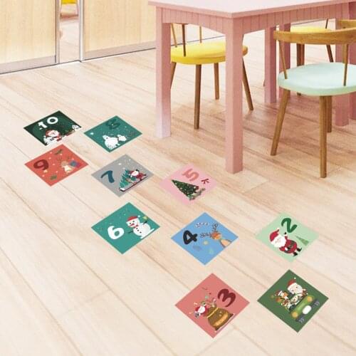 Cartoon Christmas Hopscotch Grid Wall Stickers Kids Rooms Decoration Children Game Wallpaper Home Decor New Year Ground Stickers