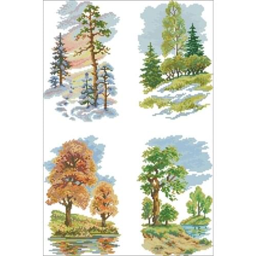 Four seasons of trees patterns Counted Cross Stitch 11CT 14CT 18CT DIY Cross Stitch Kits Embroidery Needlework Sets home decor