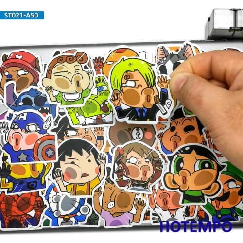 50pcs Cute Funny Style Face Hit Glass Anime Characters Stickers Toys for Mobile Phone Laptop Luggage Skateboard Cartoon Stickers