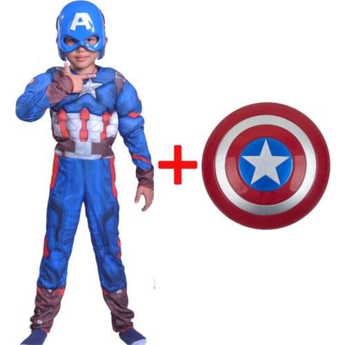 2021 New with Shield Gloves Kids Muscle Cosplay Costumes Clothes Child Captain Hero Halloween Childrens Day Gift