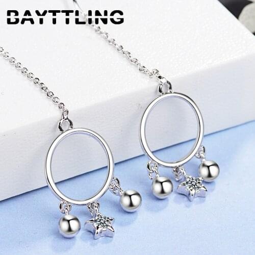 BAYTTLING New 925 Sterling Silver 75MM Beautiful Zircon Ball Star Pendant Earrings For Woman Fashion Wedding Couple Jewelry Gift