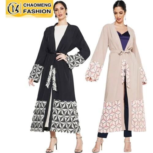 New Abaya Turkish Fashion Simple Muslim Casual Stitching Print Cardigan Middle East Robe Elegant Islamic Clothing Women Kimono