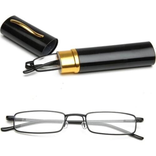 Unisex Reading Glasses with Pen Tube Case Portable Presbyopic Glasses Metal Case Spring Hinge Eyeglasses Vision Care +1.00~+4.00